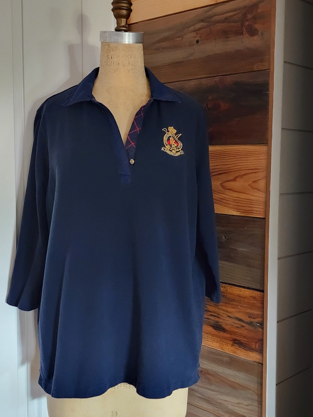 Ralph Lauren Navy 3/4 Sleeve Sport Polo with Crest